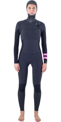 2025 Hurley Frauen Plus 5/3mm Mit Kapuze Brustreißverschluss Neoprenanzug WFS0012544 - Black / Graphite