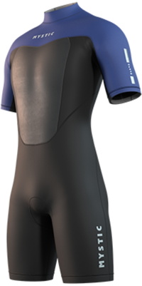 2026 Mystic Männer Brand 3/2mm Rückenreißverschluss Flatlock Shorty Neoprenanzug 35000.250035 - Black / Blue