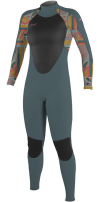 2025 ONeill Womens Epic 4/3mm Back Zip Wetsuit 4214B - Shade / Arta Geo