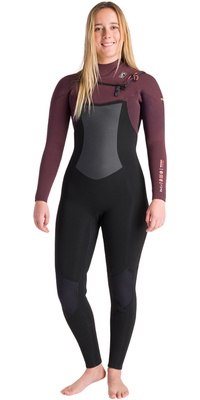 2025 C-Skins Frauen Nuwave Rewired 5/4mm Brustreißverschluss Neoprenanzug C-NRW54WCZ - Raven Black / Rust X / Coral