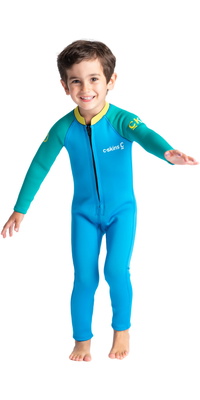 2025 C-Skins Junior C-KID 3/2mm Reißverschluss Vorne Neoprenanzug C-BA32ST - Cyan / Green / Aurora Yellow