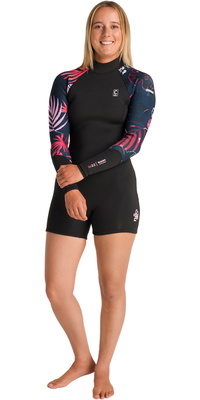 2026 C-Skins Frauen NuWave Solace Lite 2/2mm Rückenreißverschluss Frühlingsanzug Neoprenanzug C-NSOL22SPW - Black / Tropical
