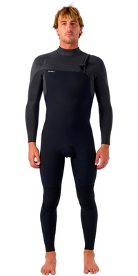 2025 ONeill Mens Hyperfreak Wind 4/3+mm Chest Zip Wetsuit 5628 - Black / Tempered Steel