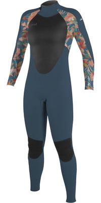 2025 ONeill Frauen Epic 3/2mm Rückenreißverschluss Neoprenanzug 4213B - Copen Blue / Painted Tropics