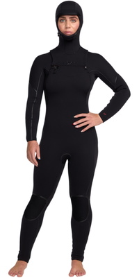 2025 Roxy Frauen Elite Xtra Warm 5/4mm Brustreißverschluss Mit Kapuze Neoprenanzug 26BW203501 - Black