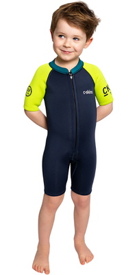 2026 C-Skins Nuwave C-Kid Reißverschluss Vorne Shorty Neoprenanzug C-NBA32SH - Bluestone / Lime