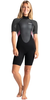 2026 C-Skins Womens Element 3/2mm Back Zip Shorty Wetsuit C-EL32SHW - Black / Meteor / Rose