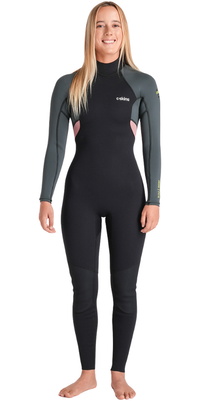 2026 C-Skins Frauen Nuwave Element 3/2mm Rückenreißverschluss Neoprenanzug C-NEL32STW - Black / Forest Green / Rose