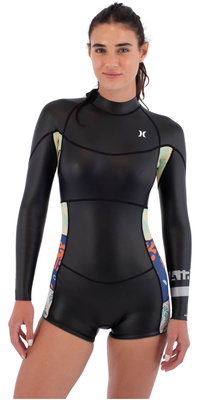 2026 Hurley Womens Air 2mm Back Zip Shorty Springsuit WSS0014252 - Black Skin
