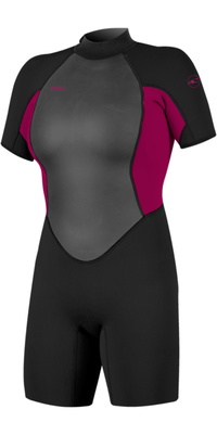 2026 ONeill Womens Reactor-2 2mm Back Zip Shorty Wetsuit 5043B - Black / Punk Pink