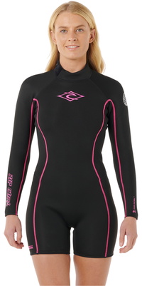 2026 Rip Curl Frauen Steph Gilmore Dawn Patrol 2mm R&uuml;ckenrei&szlig;verschluss Lang&auml;rmel Shorty Neoprenanzug 14AWSP - Black / Pink