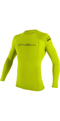 2026 ONeill Mens Basic Skins Long Sleeve Rash Guard 3342 - Lime