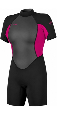 2026 ONeill Frauen Reactor-2 2mm Rückenreißverschluss Shorty Neoprenanzug 5043B - Black / Punk Pink
