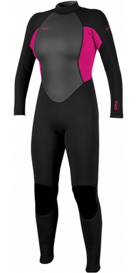 2026 ONeill Frauen Reactor-2 3/2mm Rückenreißverschluss Neoprenanzug 5042B - Black / Punk Pink