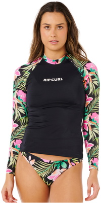 2026 Rip Curl Frauen Molokai Langarm-Lycra-Weste Mit Blumeneinsatz 19RWRV - Black