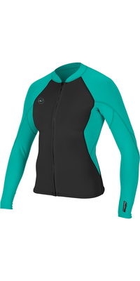 2026 Oneill Damen Reactor Ii 1.5mm Front Zip Neoprenjacke 5294 - Schwarz / Aqua