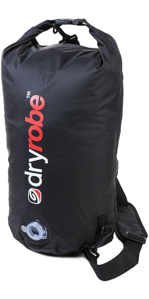 Black dryrobe roll-top compression dry bag with a shoulder strap, shown on a white background