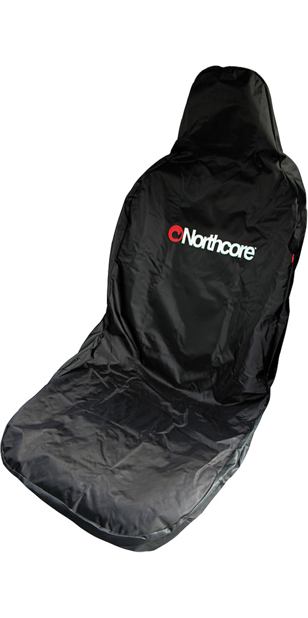 Black waterproof Northcore single car seat cover fitted over a seat, on a white background