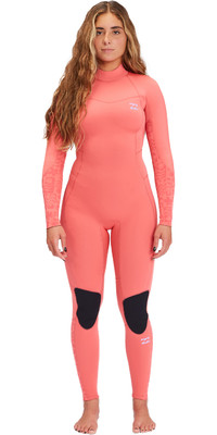 2022 Billabong Womens Synergy 4/3mm Back Zip Wetsuit F44F38 - Vintage Coral