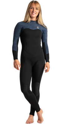 2024 C-Skins Womens Solace 3/2mm GBS Back Zip Wetsuit C-SO32WBZ - Black / Bluestone Tropical / Saffron