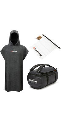 2024 Northcore Beach Basha Hooded Towel Changing Robe, 85L Duffel Bag & Waterproof Wetsuit Bag Bundle NC24BC - Grey / Black