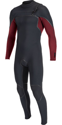 2024 O'Neill Mens Hyperfreak Fire 4/3mm Chest Zip Wetsuit 5512 - Black / Dark Red