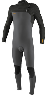 2024 O'Neill Mens Hyperfreak 4/3mm+ Chest Zip Wetsuit 5344 - Smoke / Raven