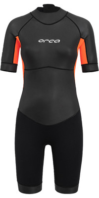 2024 Orca Womens Vitalis Back Zip Open Water Swim Shorty Wetsuit NN6Y - Black