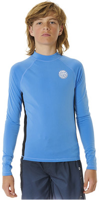 2023 Rip Curl Junior Icons UV gebürstet Langarm Rash Vest 11YBRV - Blau Gum