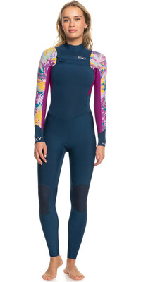 2024 Roxy Womens Swell Series 4/3mm Chest Zip Wetsuit ERJW103125 - Anthracite Hot Tropics Swim
