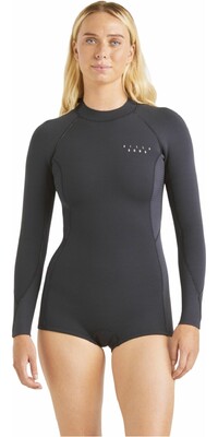 2024 Billabong Womens Spring Fever 2mm Back Zip Long Sleeve Shorty Wetsuit ABJW400101 - Black