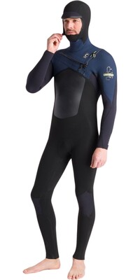 2024 C-Skins Mens NuWave ReWired 5/4mm Chest Zip Hooded Wetsuit C-NRW54MH - Black / Black x / Bluestone x