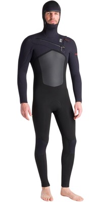 2024 C-Skins Mens NuWave ReWired 6/5mm Chest Zip Hooded Wetsuit C-NRW65MH - Black / Black x / Rust