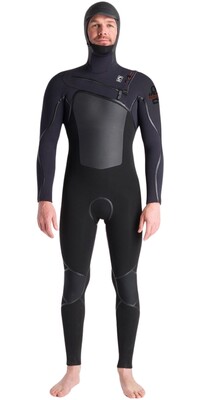 2024 C-Skins Mens NuWave Wired+ 6/5mm Chest Zip Hooded Wetsuit C-NWI65MH - Black / Black x / Rust