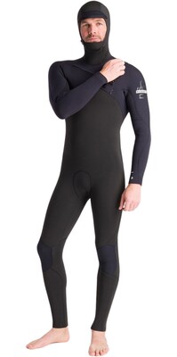 2024 C-Skins Mens Nuwave Session 5/4/3mm Chest Zip Hooded Wetsuit C-NSE54MH - Black / Black x / White