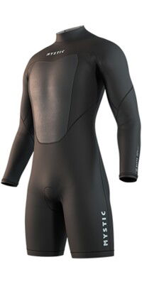 2025 Mystic Mens Brand 3/2mm Long Arm Back Zip Flatlock Shorty Wetsuit 35000.250034 - Black