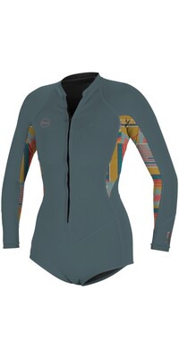 2024 O'Neill Womens Bahia 2/1mm Long Sleeve Front Zip Shorty Wetsuit 5363 - Shade / Arta Geo