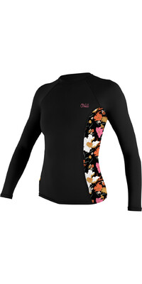 2024 O'Neill Womens Side Print Long Sleeve Rash Guard 5406S - Black / Bluemchen