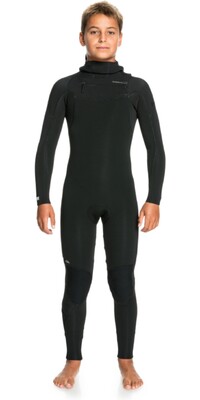 2024 Quiksilver Junior Everyday Sessions 4/3mm Brustreißverschluss Mit Kapuze Neoprenanzug EQBW203007 - Black