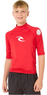 2024 Rip Curl Jungen Brand Wave UPF Short Sleeve Lycra Vest 121BRV - Red