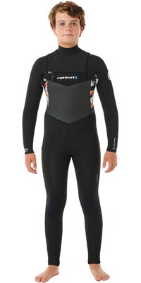 2024 Rip Curl Junior Dawn Patrol 4/3mm Brustreiverschluss Neoprenanzug 13ZBFS - Black / Multi