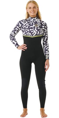 2024 Rip Curl Womens E-Bomb 4/3mm Zip Free Wetsuit 14LWFS - Black / Lime