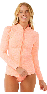 2024 Rip Curl Womens Sun Chaser Long Sleeve Zip Rash Vest 16EWRV - Coral