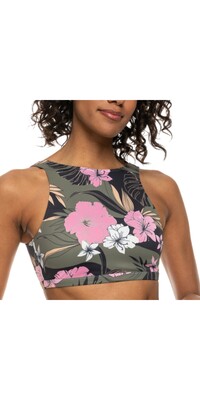 2024 Roxy Womens Pro The Pop Up Crop Top Bikini Top ERJX305249 - Anthracite Classic Pro Surf