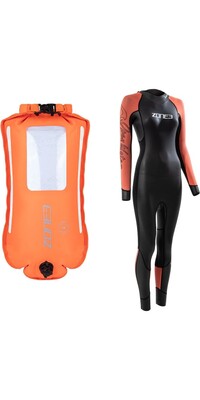 2024 Zone3 Womens Venture Back Zip Swim Wetsuit & Zone3 Recycled 2 LED Light 28L Backpack Swim Safety Buoy & Dry Bag Bundle