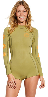 2024 Billabong Womens Smiley Spring Fever 2mm Long Sleeve Shorty Wetsuit ABJW400117 - Split Pea