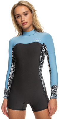 2024 Roxy Womens Swell Series 2mm Long Sleeve Back Zip Shorty Wetsuit ERJW403054 - Jet / Boy Blue