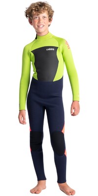 2024 C-Skins Junior Legend 4/3mm GBS Back Zip Wetsuit C-LE43JBZ - Slate Navy / Lime / Flo Red