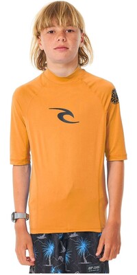 2024 Rip Curl Boys Brand Wave UPF Short Sleeve Rash Vest 121BRV - Fluro Orange