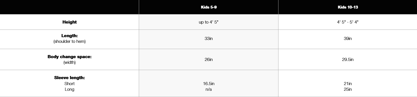 Dryrobe Junior 22 0 Grentabelle